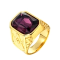 Anello massonico da uomo dorato con pietra viola ed emblema in acciaio inossidabile - Misura 7 / Oro Zirconia Viola