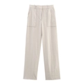 Pantalon large beige à taille haute pour femme avec poches plaquées élégantes devant - Bas