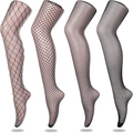 Comparison of four black fishnet stockings types from large to small mesh sizes - Large Mesh / Black