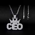 Ciondolo CEO stile hip hop con corona e catena a corda in argento con zirconi - Ciondolo Solo (Senza Catena) / Argento