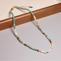 Handmade 2mm tiny tourmaline necklace with rainbow beads and gold lobster clasp - XL0088 Turquoise Pearl Bohemian Mix