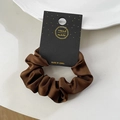 Elegant coffee brown satin scrunchie with a soft silk texture on a minimalist display card - 8CM (Without Card) / Dark Coffee