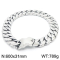 Silver frosted Cuban chain necklace for men with oversized bone buckle detail - Polished (31mmx60cm)
