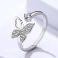 Silver open ring featuring a hollow butterfly design with shimmering cubic zirconia - White Diamond [white Copper Plated With White Gold] Ljz-128 / Adjustable Open