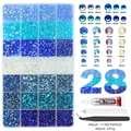 28 Fächer blaues DIY Nagelkunst-Set mit Strasssteinen, Kleber, Pinzette und Wachsstift - 28 Gitter Deko-Set 03