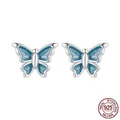 Minimalist S925 sterling silver butterfly stud earrings with sparkling blue enamel finish - Blue Butterfly Style (BSE957) / 925 Silver