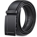Men's black leather belt with automatic buckle and lychee texture on white background - Silver Cross Pattern Buckle / 120cm