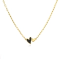 Collier chic à maillons trombone dorés avec double pendentif cœur en émail noir - Noir