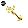 Gold G23 titanium crescent moon labret stud with inlaid zircon crystal earring - Moon Style / 1.2*6mm / Gold