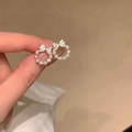 Elegant silver bow and pearl hoop earrings with crystal accents for women - 43# Silver Needle-Eco Silver-Bowknot