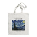 Van Gogh Starry Night print canvas tote bag with black handles and minimalist lettering - The Starry Night Classic