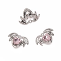 DIY silver alloy butterfly heart pendants with pink glass stones for jewelry making - Heart Wings Pink