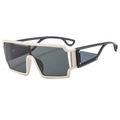Gafas de sol de pantalla extragrandes en color crema con lentes gris oscuro en vista lateral - Montura Gris / Lentes Gris Negro