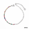 Silver stainless steel anklet featuring multi-color zircon stones and lobster clasp - Silver Multi-color Zirconia Splicing Style (SBP065)