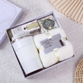 Business gift set with coffee cup, verbena hand cream, peanut soap and white towel - [Pearl White] Cup + Towel + Cream + Soap