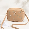 Beige crossbody camera bag with floral embroidery and a 3D butterfly decoration - Khaki