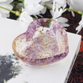 Heart-shaped resin jewelry tray with purple amethyst stones and gold foil flakes - 17 Enhanced Purple Quartz + Gold Foil