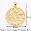 Golden round geometric textured pendant with a single zircon inlay and beaded edge - K66 Leaf
