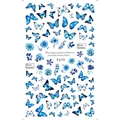 Selbstklebender Nagelaufkleber mit blauen handgemalten Blumen und Schmetterlingen F679 - F679 (Handgemalte Blaue Schmetterlingsblume)