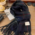 Thick navy blue plaid scarf with red and white patterns and soft fringe detail - Navy Blue