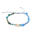 Handmade woven bracelet with blue and green beads and a central freshwater pearl - Blue and Green Mix-BLS230040B