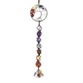 Rainbow tree of life hanging ornament with seven natural raw crystal stones - Silver Slanted Tree of Life Woven Hanging
