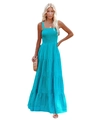 Summer lake blue smocked tiered maxi dress with thin straps for beach vacations - S / Dark Blue