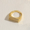 Adjustable 14K gold plated brass ring with double rectangle pavé zircon setting - Gold Double Layer Ring