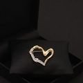Golden heart brooch with sparkling zircon inlays displayed in a black velvet jewelry box - 290# Heart