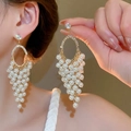 Boucles d'oreilles vintage en or avec perles blanches étagées et clou en strass - 32# Boucles d'oreilles glands longs perles zircone or (aiguille en argent)