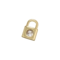 Detailed close-up of a golden lock-shaped pendant featuring a micro-set clear zircon stone - Gold Lock