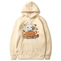 Sweat à capuche Halloween avec imprimé fantôme et citrouille en tricot beige - Kaki