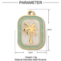 Detail of coconut tree pendant with green enamel border and dimensions 19x13mm - Rectangular Coconut Tree-Light Green