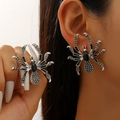 Gothic punk spider earring in silver with black gemstone and fine pavé rhinestones - Antique Silver Black Gem Spider Studs (A-599)