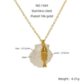 18K gold plated stainless steel necklace featuring a white shell and small fish pendant - Fish & Shell Style (1569)
