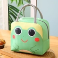 Cute green frog cartoon insulated lunch bag with durable gray handles for kids and school - Green Frog