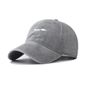 Gray washed cotton baseball cap with white fox embroidery and vintage worn-out finish - Adjustable / Fox Gray