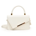 Elegante weiße Lederhandtasche mit Goldbeschlägen und abnehmbarem Schultergurt für Damen - Weiß