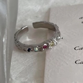Irregular silver wave ring with colorful gemstones and white opal inlays - Silver Opal Multi-color (JZ0812)