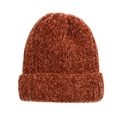 Caramel chenille knitted beanie hat for women featuring warm thick ribbed winter texture - M (56-58cm) / Caramel color
