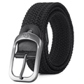 Ceinture tressée élastique noire pour hommes avec boucle en métal argenté et texture - Boucle Argentée Noir / 110cm