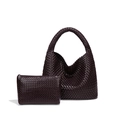 Handwoven deep red leather hobo bag and matching pouch set with intricate texture - Grape Purple