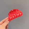 Molla per capelli rossa natalizia con renne e fiocchi di neve per acconciature festive - Base Rossa Motivi Bianchi