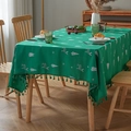 Green Christmas tablecloth with white reindeer embroidery and decorative edge tassels - 150*100CM / Green Christmas Reindeer