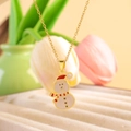 Christmas snowman pendant necklace in gold finish with red hat and enamel details - Christmas Snowman / Gold