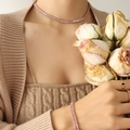 Vintage gold plated jewelry set with pink rectangular zircon stones for women - Pink Zircon Necklace
