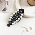 11.5cm Rhinestone Pearl Lentil Clip - Black