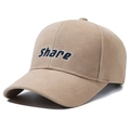 Khaki baseball cap with blue Share embroidery and a curved brim for a trendy look - Adjustable / Khaki
