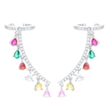 Rainbow tassel cuff earrings with colorful pear-cut zircons and silver metal frame - Platinum Plated Colorful Zircon