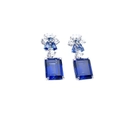 Pendientes de plata con piedras preciosas azul real de corte rectangular y diamantes - Plata 925 / Corindón Azul